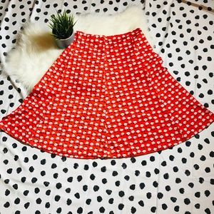Vintage Midi A Line Hand Made? Skirt Red Floral